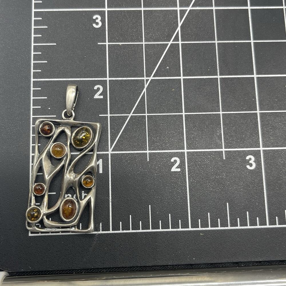 Multicolor Genuine Amber Rectangular Pendant 925 … - image 5